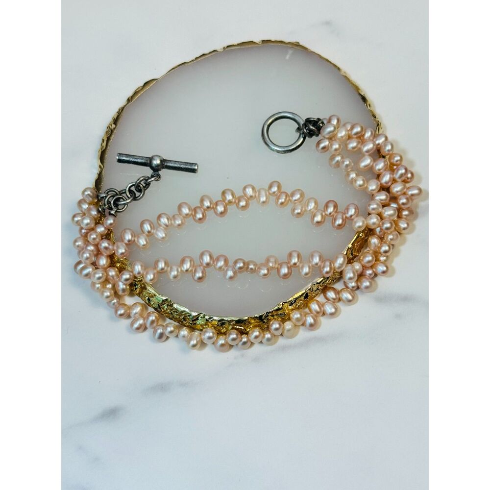 Vintage Sterling Silver Freshwater Pearl Multistrand Bracelet